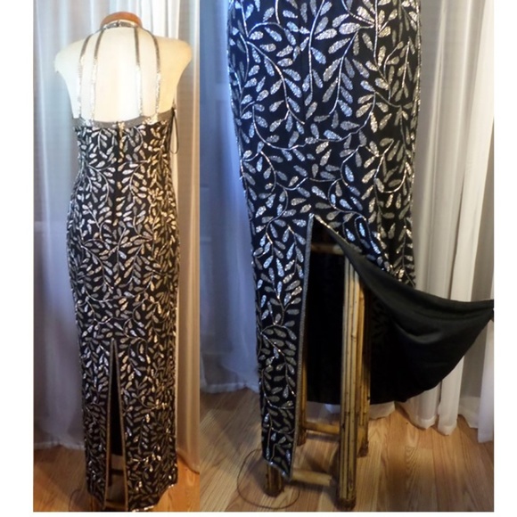 Lady Long Silk Gown Beads Sequin M Kazar Dress VTG - Picture 7 of 8